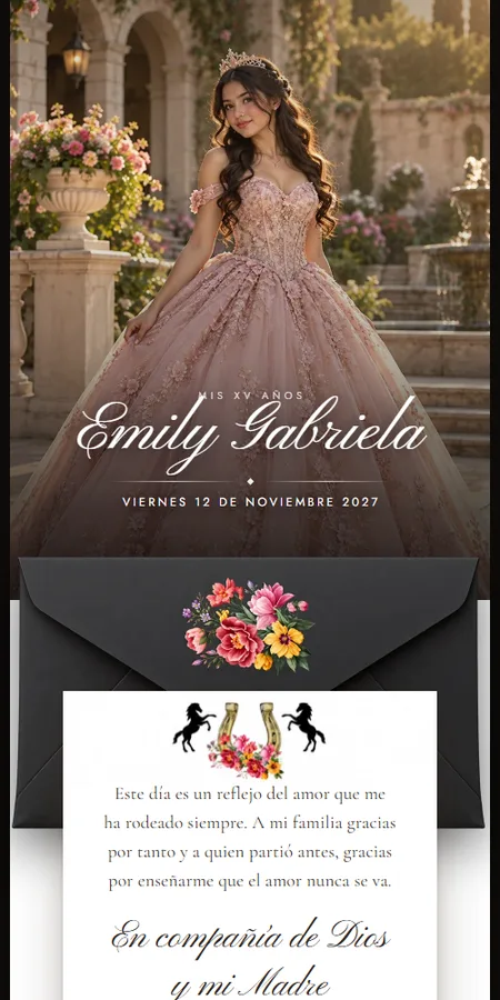Interior de la invitación Charra Rosa